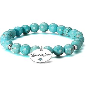 سوار حجر المولد جان ديك، خرز حجري طبيعي الأوجه قابل للتمدد مع خرزات من الفضة الإسترلينية، سوار من أحجار البخت 12 شهرًا، هدايا عيد ميلاد سعيد لعيد الأم وعيد الحب والكريسماس in Kuwait