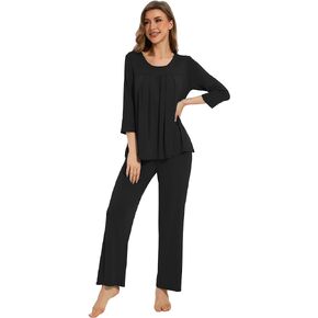 WiWi Bamboo Viscose Pajamas for Women Soft Lounge Sets 3/4 Sleeve Tops and Pants Loungewear Sleepwear Pjs S-XXL