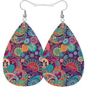 Vosach Geometric Patches Fashion Faux Leather Earrings Ethic Black White Diamond Wedding Teardrop Earrings Jewelry For Women Girls Bridal