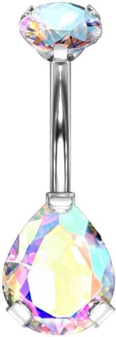 Pierced Owl - 14G G23 Implant Grade Titanium Internally Threaded Top Prong Set Double CZ Pear Navel Belly Button Ring in Saudi Arabia