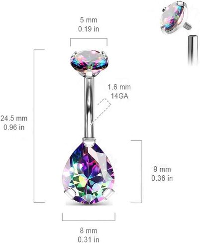 Pierced Owl - 14G G23 Implant Grade Titanium Internally Threaded Top Prong Set Double CZ Pear Navel Belly Button Ring in Saudi Arabia