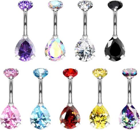 Pierced Owl - 14G G23 Implant Grade Titanium Internally Threaded Top Prong Set Double CZ Pear Navel Belly Button Ring in Saudi Arabia