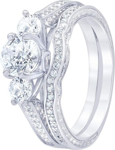 La4ve Diamonds Swarovski Bridal Ring Wedding Set Sterling Silver 3 Stone Prong Set Round-cut AAA Cubic Zirconia Stylish Fashion Jewelry for Women Girls Mom |Gift Box Included in Kuwait
