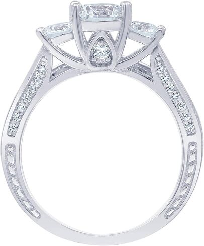 La4ve Diamonds Swarovski Bridal Ring Wedding Set Sterling Silver 3 Stone Prong Set Round-cut AAA Cubic Zirconia Stylish Fashion Jewelry for Women Girls Mom |Gift Box Included in Kuwait