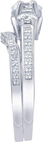 La4ve Diamonds Swarovski Bridal Ring Wedding Set Sterling Silver 3 Stone Prong Set Round-cut AAA Cubic Zirconia Stylish Fashion Jewelry for Women Girls Mom |Gift Box Included in Kuwait