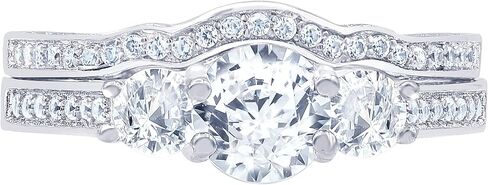 La4ve Diamonds Swarovski Bridal Ring Wedding Set Sterling Silver 3 Stone Prong Set Round-cut AAA Cubic Zirconia Stylish Fashion Jewelry for Women Girls Mom |Gift Box Included in Kuwait