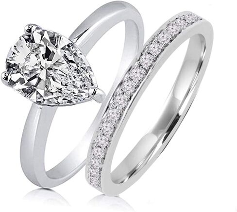 Diamonbella Realistic Simulated Diamond Pear Shaped Ring Semi-eternity Band Set 1.5 Carat 925 Silver in Saudi Arabia