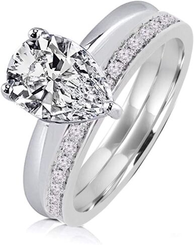 Diamonbella Realistic Simulated Diamond Pear Shaped Ring Semi-eternity Band Set 1.5 Carat 925 Silver in Saudi Arabia