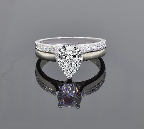 Diamonbella Realistic Simulated Diamond Pear Shaped Ring Semi-eternity Band Set 1.5 Carat 925 Silver in Saudi Arabia