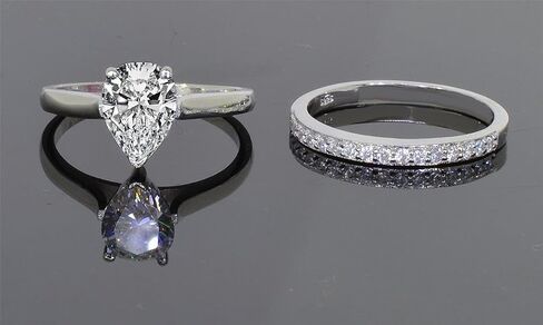 Diamonbella Realistic Simulated Diamond Pear Shaped Ring Semi-eternity Band Set 1.5 Carat 925 Silver in Saudi Arabia