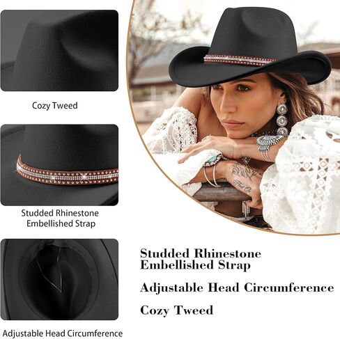 قبعة رعاة البقر من اللباد للنساء والرجال واسعة من قبعات راعية البقر الغربية الكلاسيكية in Kuwait