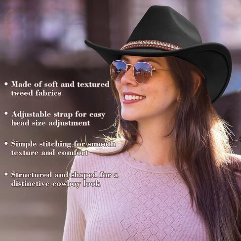 قبعة رعاة البقر من اللباد للنساء والرجال واسعة من قبعات راعية البقر الغربية الكلاسيكية in Kuwait