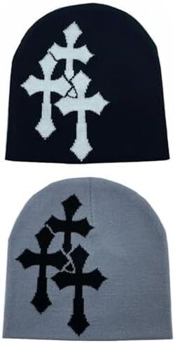 Y2K Knitted Beanies Hat Cross Graphics Men Women Jacquard Hat Punk Solid Color Hat Outdoor Sports Trend Beanie in Kuwait