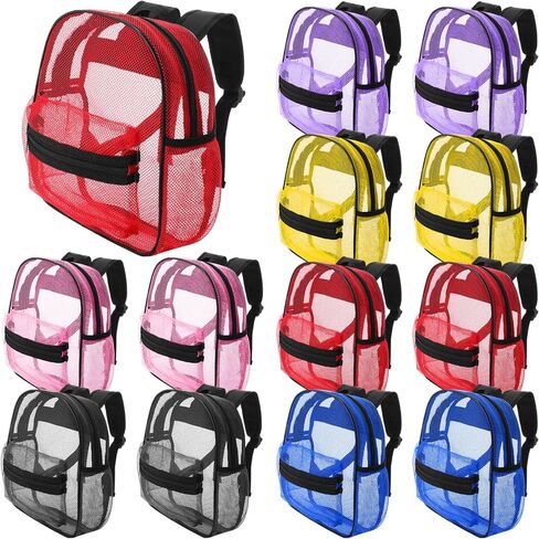 Silkfly 12 Pcs Mesh Backpack in Bulk for School See Through Heavy Duty Bookbags with Adjustable Straps for Kids Boys Girls Students Adults Clear Backpack for Beach, Fitness, Swimming, Outdoor Sports in Saudi Arabia