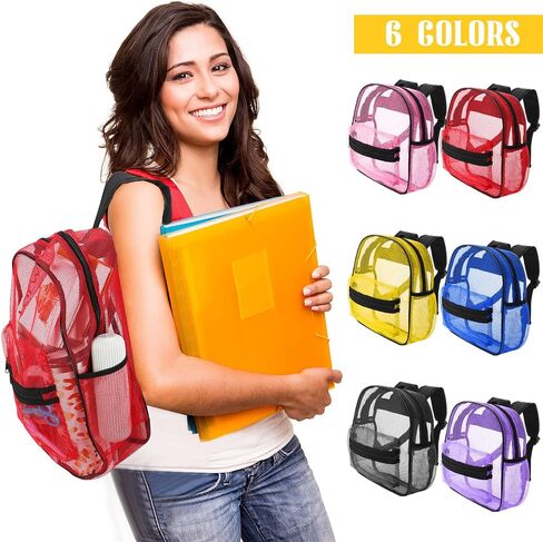 Silkfly 12 Pcs Mesh Backpack in Bulk for School See Through Heavy Duty Bookbags with Adjustable Straps for Kids Boys Girls Students Adults Clear Backpack for Beach, Fitness, Swimming, Outdoor Sports in Saudi Arabia