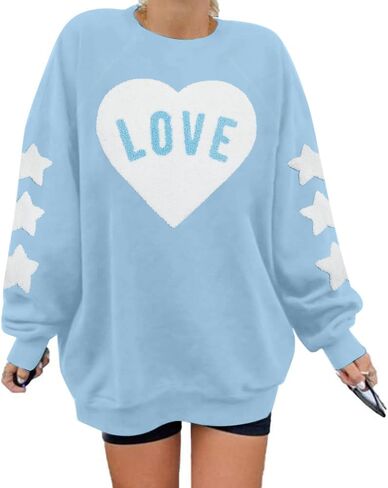FRYAID Valentine's Day Sweatshirt Women Love Heart Stars Cute Grahic Shirts Casual Long Sleeve Holiday Pullover Tops in Saudi Arabia