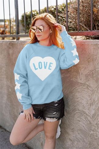FRYAID Valentine's Day Sweatshirt Women Love Heart Stars Cute Grahic Shirts Casual Long Sleeve Holiday Pullover Tops in Saudi Arabia