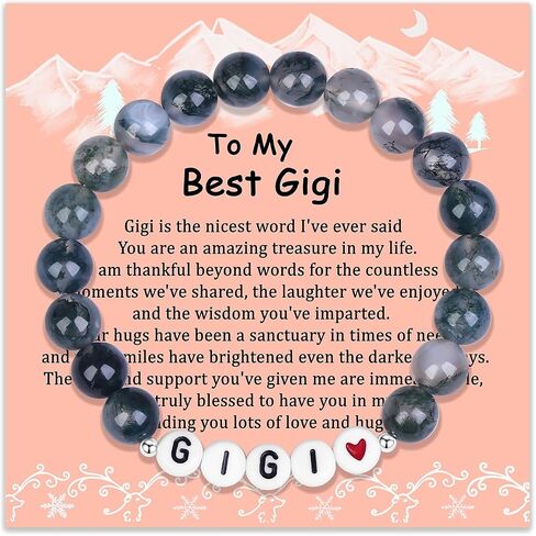 Shine River Christmas Gifts for Nana/Gigi/Mimi/Grandma Natural Moss Agate Bracelet Gifts Xmas Mothers Day Gifts in Saudi Arabia