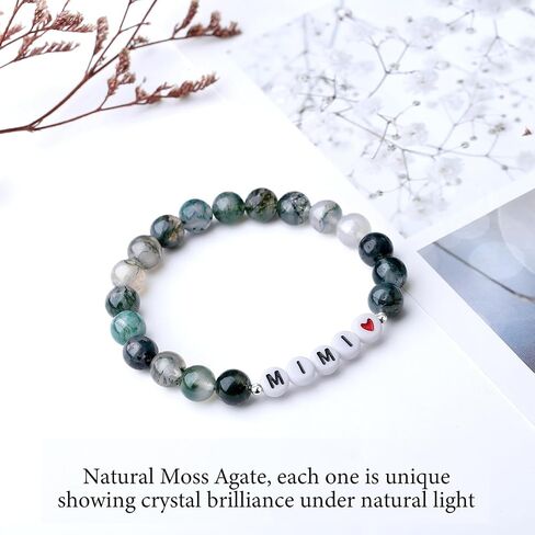 Shine River Christmas Gifts for Nana/Gigi/Mimi/Grandma Natural Moss Agate Bracelet Gifts Xmas Mothers Day Gifts in Saudi Arabia