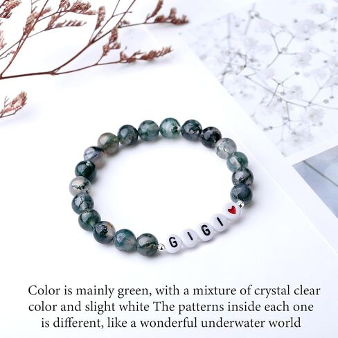 Shine River Christmas Gifts for Nana/Gigi/Mimi/Grandma Natural Moss Agate Bracelet Gifts Xmas Mothers Day Gifts in Saudi Arabia