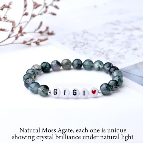 Shine River Christmas Gifts for Nana/Gigi/Mimi/Grandma Natural Moss Agate Bracelet Gifts Xmas Mothers Day Gifts in Saudi Arabia