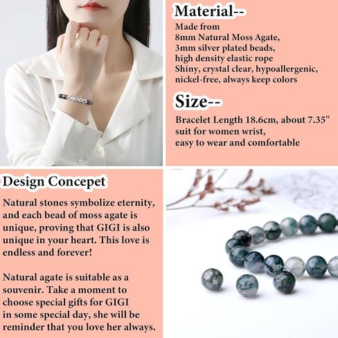 Shine River Christmas Gifts for Nana/Gigi/Mimi/Grandma Natural Moss Agate Bracelet Gifts Xmas Mothers Day Gifts in Saudi Arabia