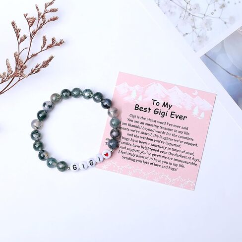 Shine River Christmas Gifts for Nana/Gigi/Mimi/Grandma Natural Moss Agate Bracelet Gifts Xmas Mothers Day Gifts in Saudi Arabia