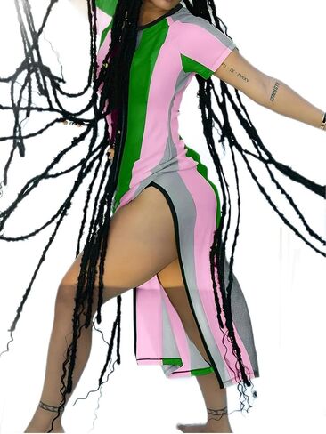 XZLUFNY Womens Colorful Stripe Fishnet Beach Dress Bikinis Swimwear Cover Ups in Saudi Arabia