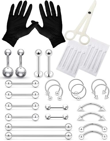 مجموعة ثقب Heienngy حلقات الحاجب من الفولاذ المقاوم للصدأ، حلقة حدوة الحصان، مجوهرات ثقب صناعية، حلقة زر البطن، حلقات الشفاه، الأقراط، حلقات الحلمة، حلقات اللسان للنساء والرجال 14G 16G إبر ثقب in Kuwait