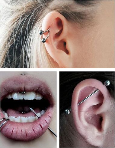 مجموعة ثقب Heienngy حلقات الحاجب من الفولاذ المقاوم للصدأ، حلقة حدوة الحصان، مجوهرات ثقب صناعية، حلقة زر البطن، حلقات الشفاه، الأقراط، حلقات الحلمة، حلقات اللسان للنساء والرجال 14G 16G إبر ثقب in Kuwait