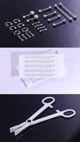 مجموعة ثقب Heienngy حلقات الحاجب من الفولاذ المقاوم للصدأ، حلقة حدوة الحصان، مجوهرات ثقب صناعية، حلقة زر البطن، حلقات الشفاه، الأقراط، حلقات الحلمة، حلقات اللسان للنساء والرجال 14G 16G إبر ثقب in Kuwait