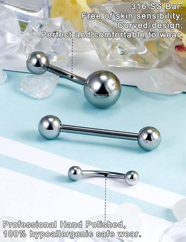 مجموعة ثقب Heienngy حلقات الحاجب من الفولاذ المقاوم للصدأ، حلقة حدوة الحصان، مجوهرات ثقب صناعية، حلقة زر البطن، حلقات الشفاه، الأقراط، حلقات الحلمة، حلقات اللسان للنساء والرجال 14G 16G إبر ثقب in Kuwait