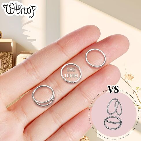 وبروب 3 قطع من حلقات الانف: حلقات انف مزدوجة من الستيل الجراحي 316L 16 غرام 18 غرام 20 غرام بمفصلات من الزركونيا المكعب والحاجز الانفي والشفاه والغضروف والغضروف والغضروف وزنمة الاذن، مجوهرات ثقب الجسم in Kuwait