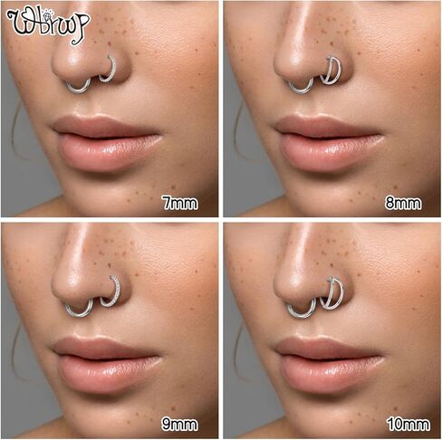 وبروب 3 قطع من حلقات الانف: حلقات انف مزدوجة من الستيل الجراحي 316L 16 غرام 18 غرام 20 غرام بمفصلات من الزركونيا المكعب والحاجز الانفي والشفاه والغضروف والغضروف والغضروف وزنمة الاذن، مجوهرات ثقب الجسم in Kuwait