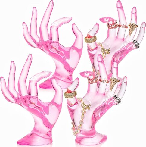 ZOOFOX 4 Pack Hand Jewelry Display Holder, Polyresin Mannequin Shaped Jewelry Organizer, Preppy Jewelry Stand for Bracelet Necklace Ring, Pink Room Decor in Saudi Arabia