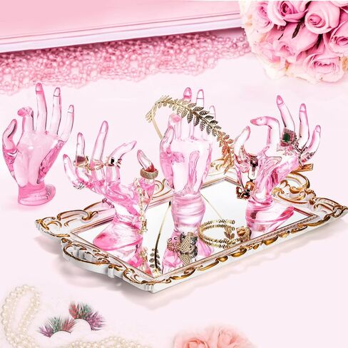 ZOOFOX 4 Pack Hand Jewelry Display Holder, Polyresin Mannequin Shaped Jewelry Organizer, Preppy Jewelry Stand for Bracelet Necklace Ring, Pink Room Decor in Saudi Arabia