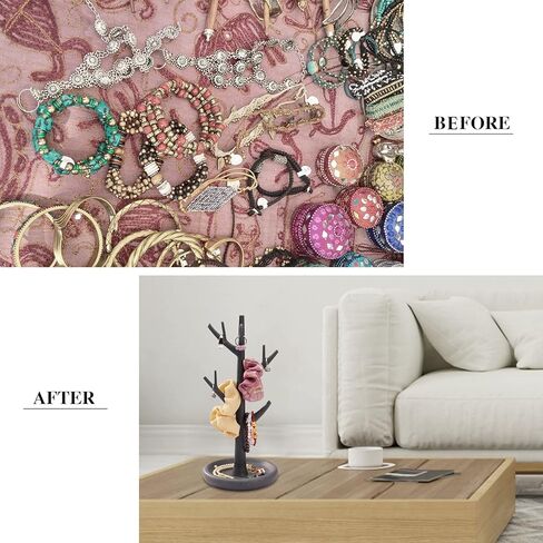 حامل عرض المجوهرات SZYRL، منظم تعليق على شكل برج شجرة لسوار القلادة والأقراط الحلقية، حامل شجرة المجوهرات مع صينية in Kuwait