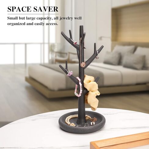 حامل عرض المجوهرات SZYRL، منظم تعليق على شكل برج شجرة لسوار القلادة والأقراط الحلقية، حامل شجرة المجوهرات مع صينية in Kuwait