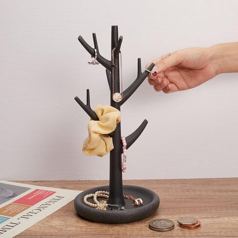 حامل عرض المجوهرات SZYRL، منظم تعليق على شكل برج شجرة لسوار القلادة والأقراط الحلقية، حامل شجرة المجوهرات مع صينية in Kuwait