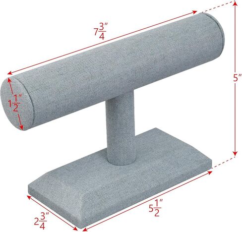 ايكي ديزاين مجموعة من قطعتين حامل اساور خشبي مغطى بالكتان لعرض المجوهرات والساعات والاساور والمجوهرات والاساور الحلقية وحامل الاساور الحلقية على شكل حرف T لتنظيم المنزل، رمادي داكن in Kuwait