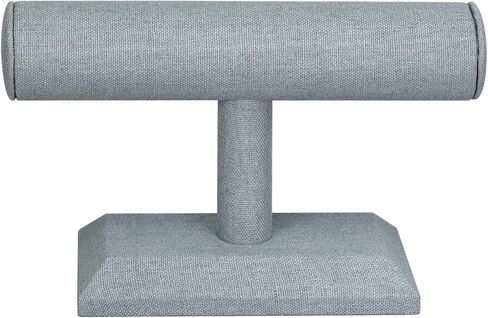 ايكي ديزاين مجموعة من قطعتين حامل اساور خشبي مغطى بالكتان لعرض المجوهرات والساعات والاساور والمجوهرات والاساور الحلقية وحامل الاساور الحلقية على شكل حرف T لتنظيم المنزل، رمادي داكن in Kuwait