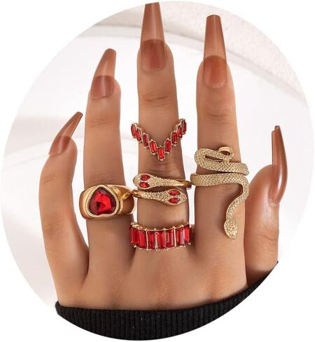 FUTIMELY 5Pcs Snake Rings Set for Women Heart Multicolor Knuckle Vintage Rings Boho Crystal Stacking Finger Rings for Girls Jewelry in Saudi Arabia