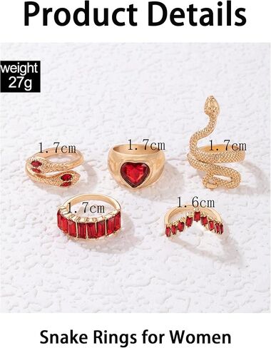 FUTIMELY 5Pcs Snake Rings Set for Women Heart Multicolor Knuckle Vintage Rings Boho Crystal Stacking Finger Rings for Girls Jewelry in Saudi Arabia