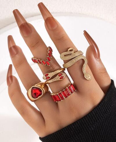 FUTIMELY 5Pcs Snake Rings Set for Women Heart Multicolor Knuckle Vintage Rings Boho Crystal Stacking Finger Rings for Girls Jewelry in Saudi Arabia