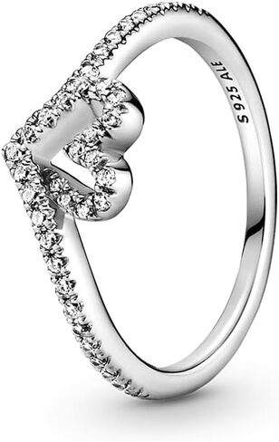 Pandora Sparkling Wishbone Heart Ring - Stackable Ring for Women - Sterling Silver with Clear Cubic Zirconia - Size 8 in Saudi Arabia