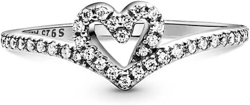 Pandora Sparkling Wishbone Heart Ring - Stackable Ring for Women - Sterling Silver with Clear Cubic Zirconia - Size 8 in Saudi Arabia