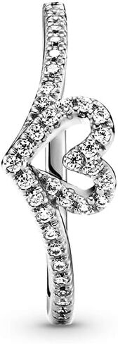 Pandora Sparkling Wishbone Heart Ring - Stackable Ring for Women - Sterling Silver with Clear Cubic Zirconia - Size 8 in Saudi Arabia