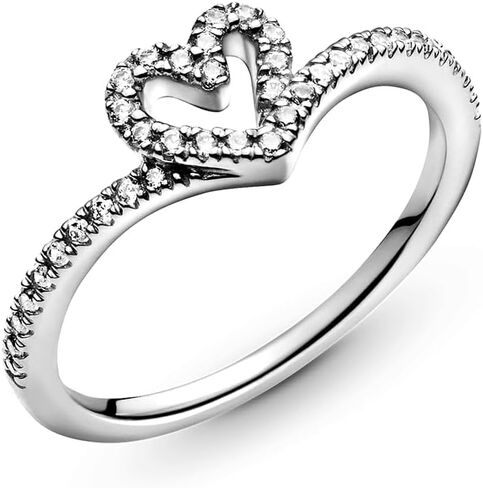 Pandora Sparkling Wishbone Heart Ring - Stackable Ring for Women - Sterling Silver with Clear Cubic Zirconia - Size 8 in Saudi Arabia