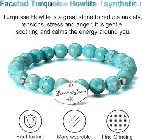 سوار حجر المولد جان ديك، خرز حجري طبيعي الأوجه قابل للتمدد مع خرزات من الفضة الإسترلينية، سوار من أحجار البخت 12 شهرًا، هدايا عيد ميلاد سعيد لعيد الأم وعيد الحب والكريسماس in Kuwait