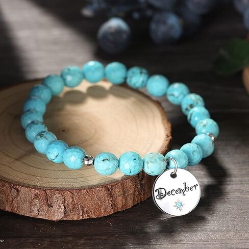 سوار حجر المولد جان ديك، خرز حجري طبيعي الأوجه قابل للتمدد مع خرزات من الفضة الإسترلينية، سوار من أحجار البخت 12 شهرًا، هدايا عيد ميلاد سعيد لعيد الأم وعيد الحب والكريسماس in Kuwait